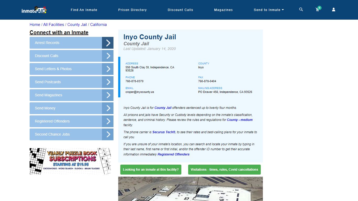 Inyo County Jail - Inmate Locator - Independence, CA