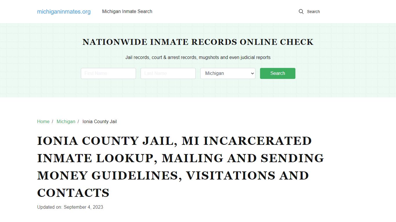 Ionia County Jail, MI: Offender Locator, Visitation & Contact Info
