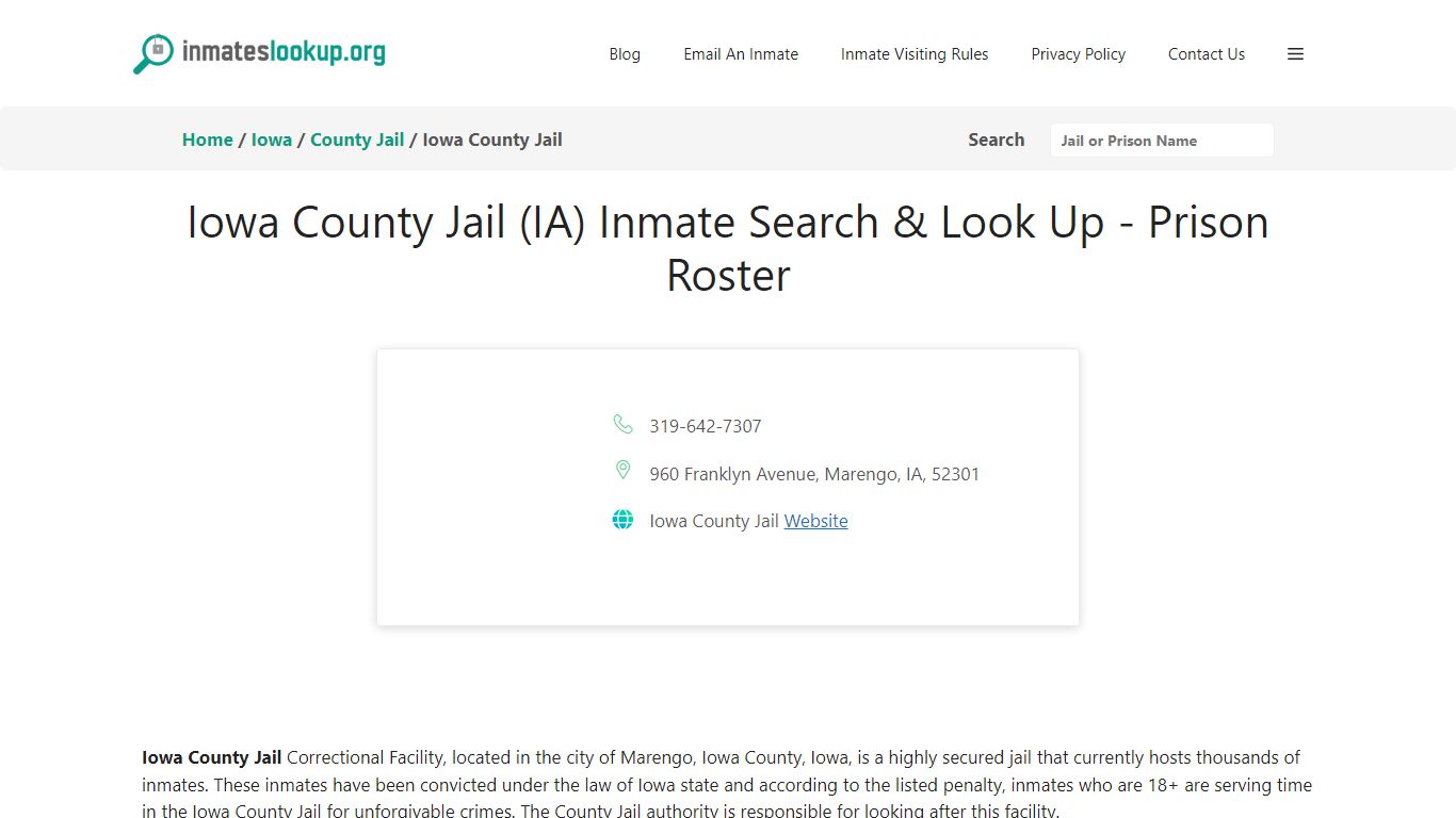 Iowa County Jail (IA) Inmate Search & Look Up - Prison Roster