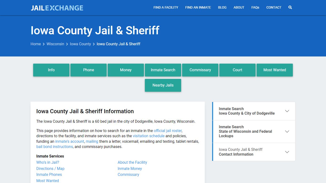 Iowa County Jail & Sheriff, WI Inmate Search, Information