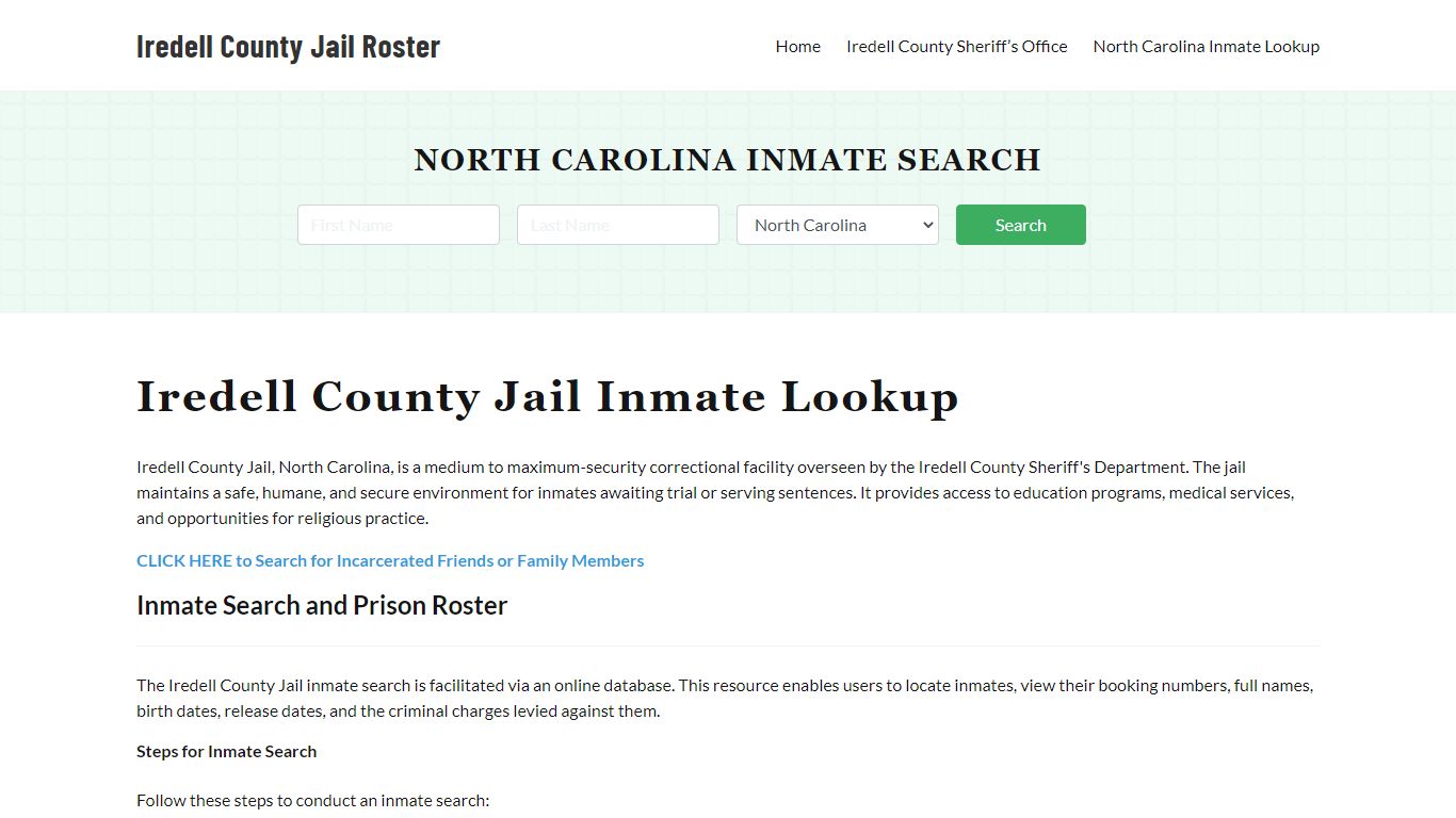 Iredell County Jail Roster Lookup, NC, Inmate Search