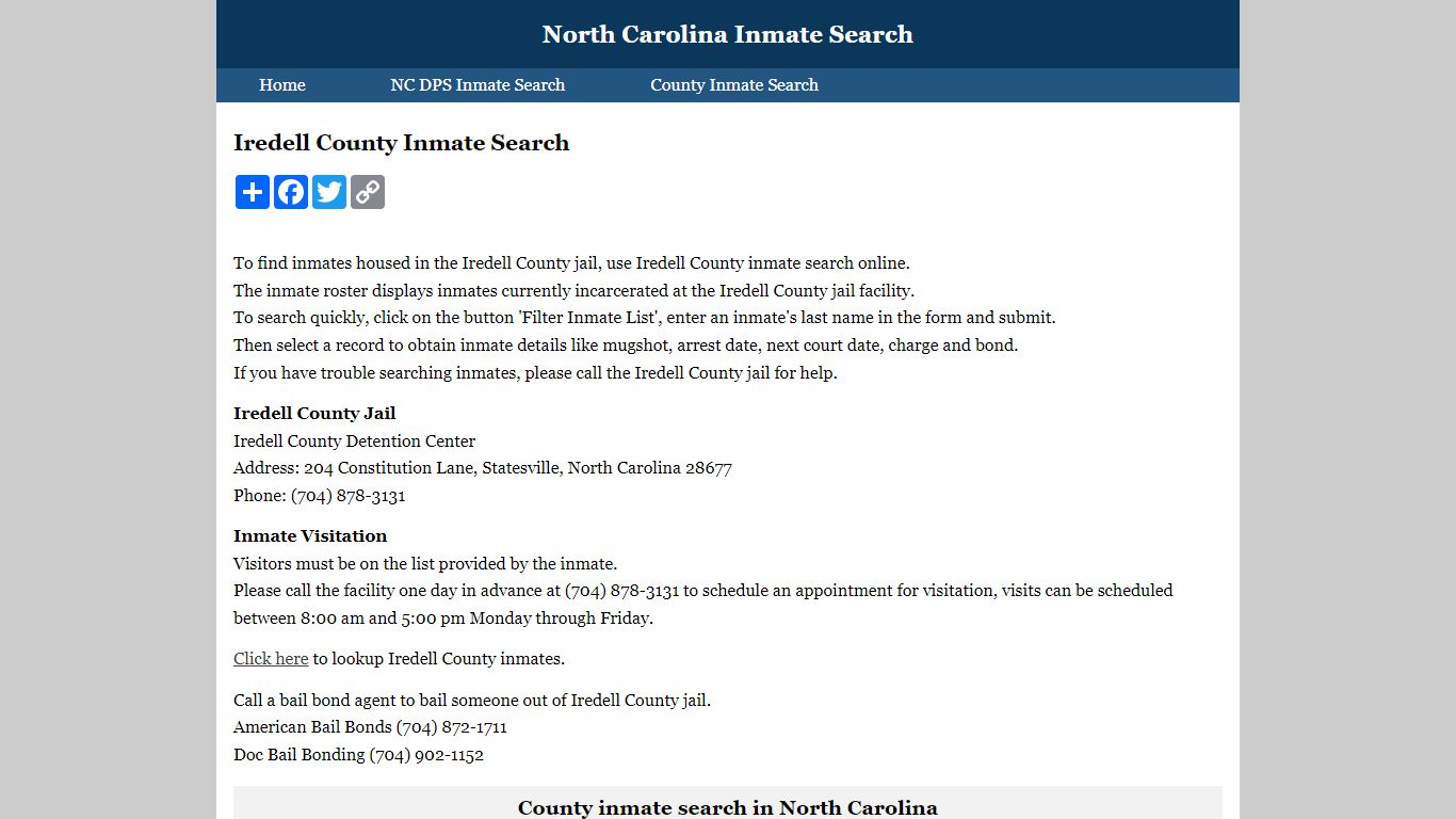 Iredell County Inmate Search - North Carolina Inmate Search