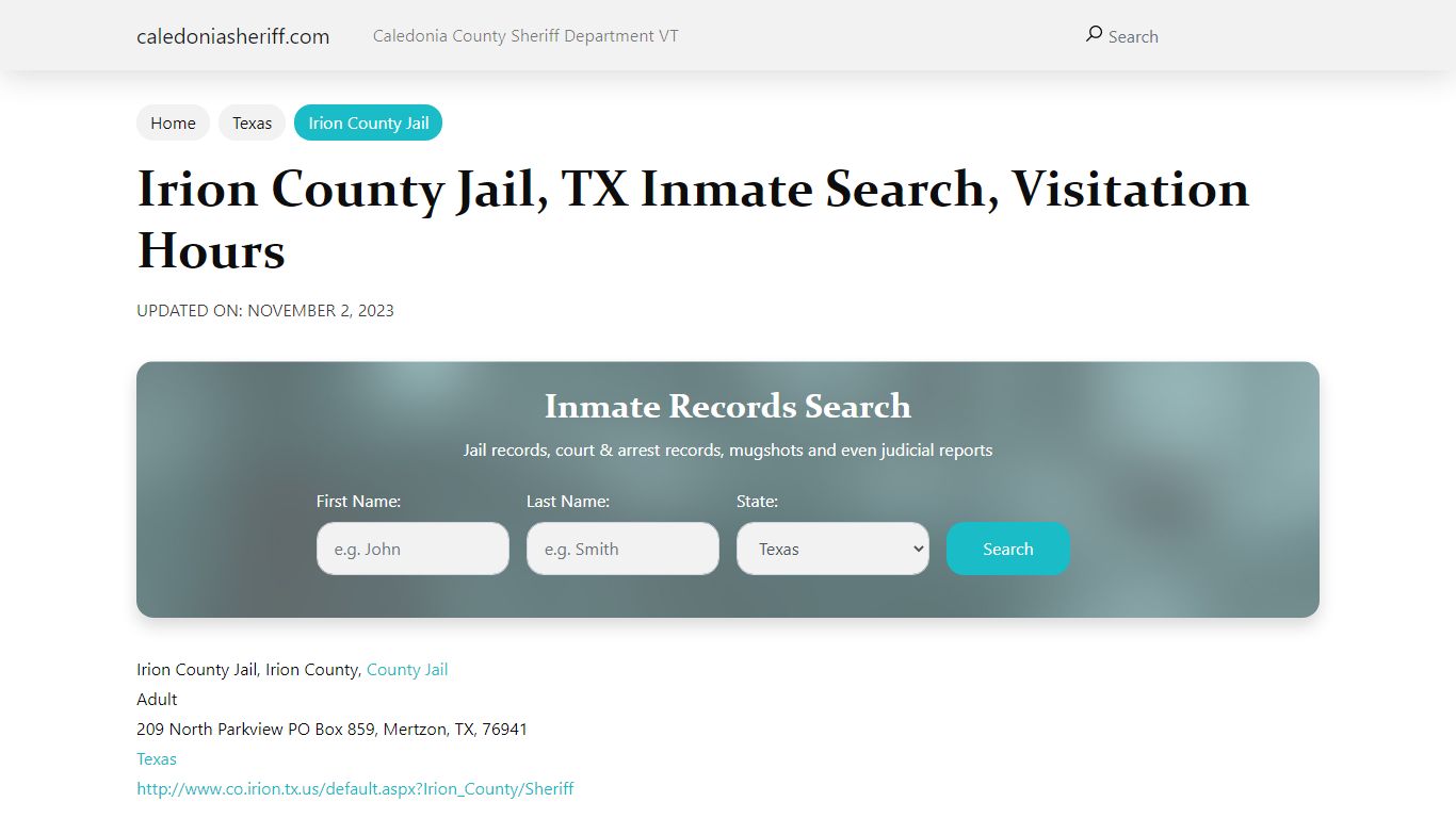 Irion County Jail, TX Inmate Search, Visitation Hours - Caledonia Sheriff