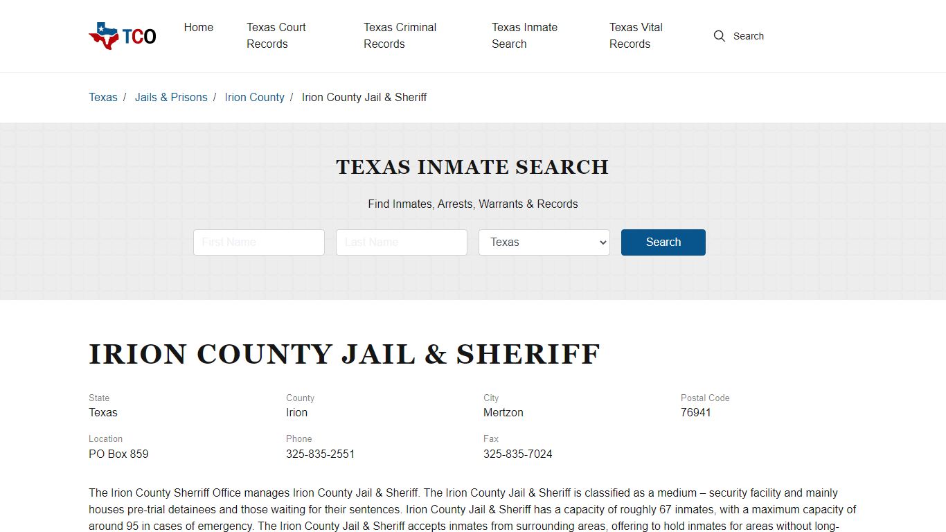 Irion County Jail & Sheriff - txcountyoffices.org