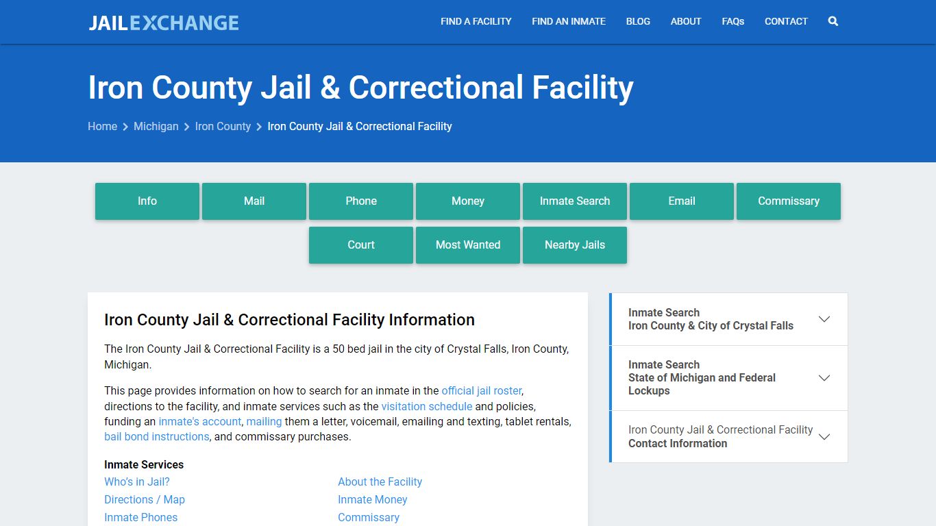 Iron County Jail & Correctional Facility, MI Inmate Search, Information