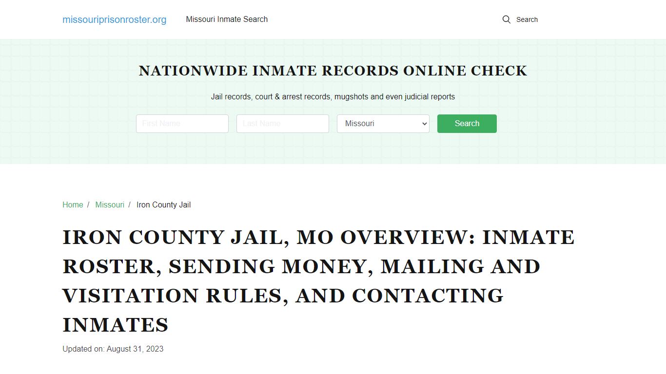 Iron County Jail, MO: Offender Lookip, Visitations, Contact Info