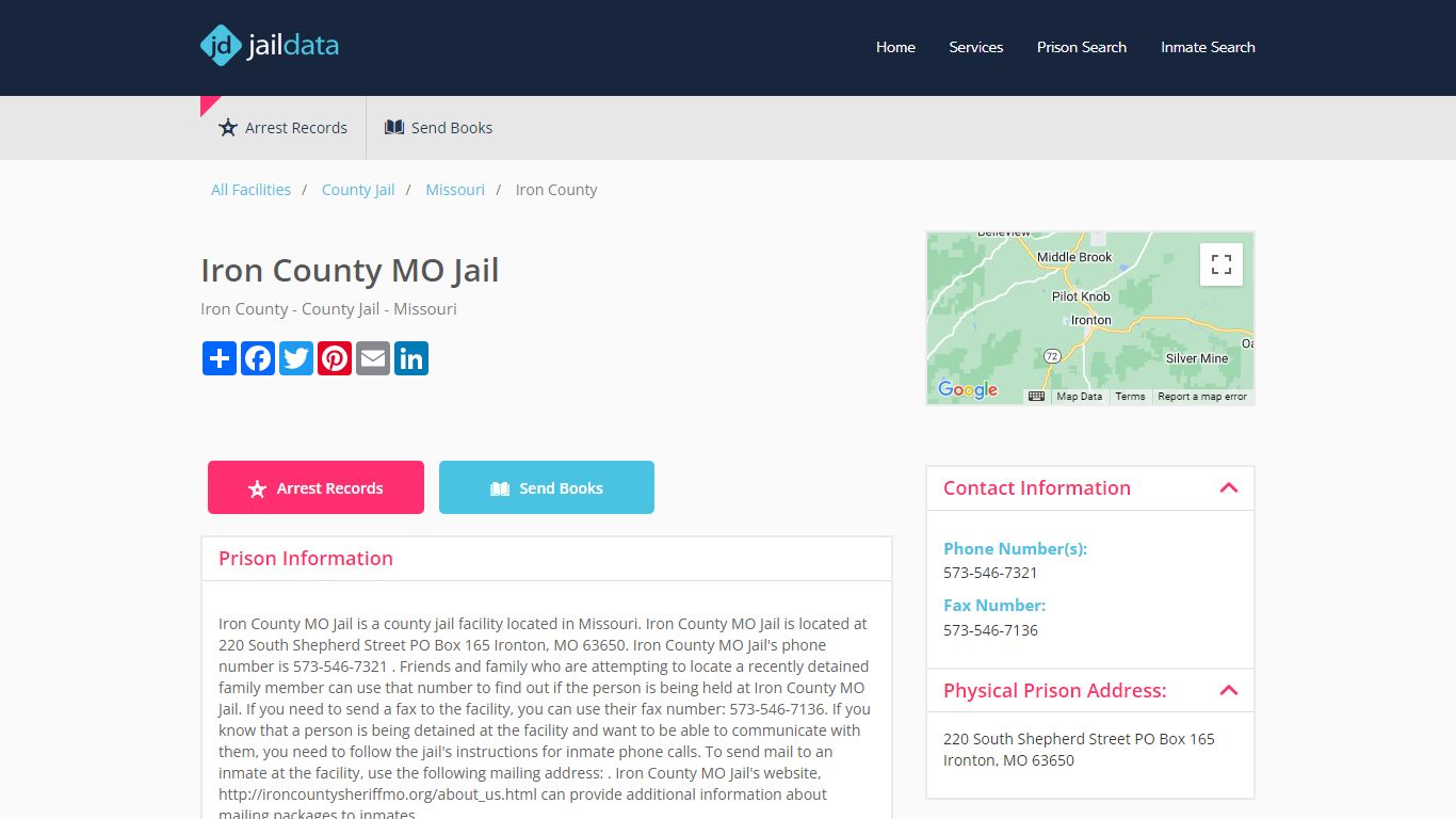 Iron County MO Jail Inmate Search and Prisoner Info - Ironton, MO