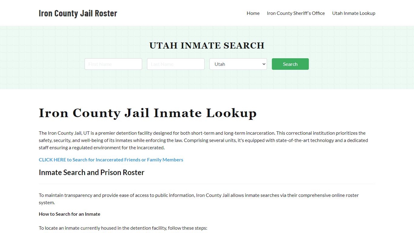 Iron County Jail Roster Lookup, UT, Inmate Search