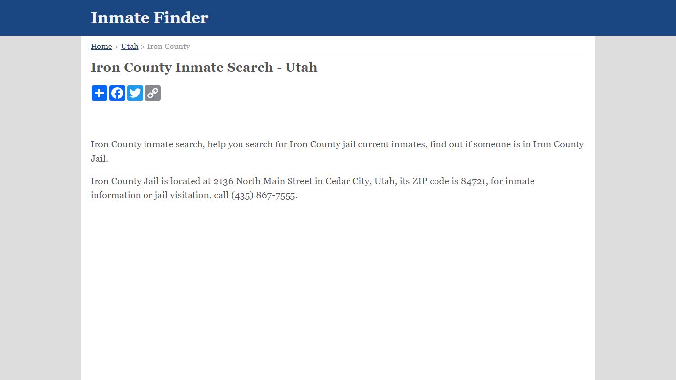 Iron County Inmate Search - Utah