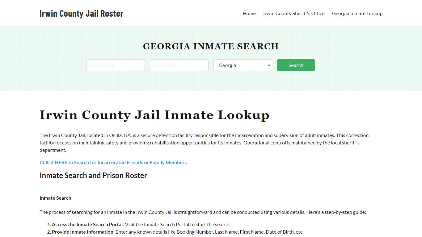 Irwin County Jail Roster Lookup, GA, Inmate Search