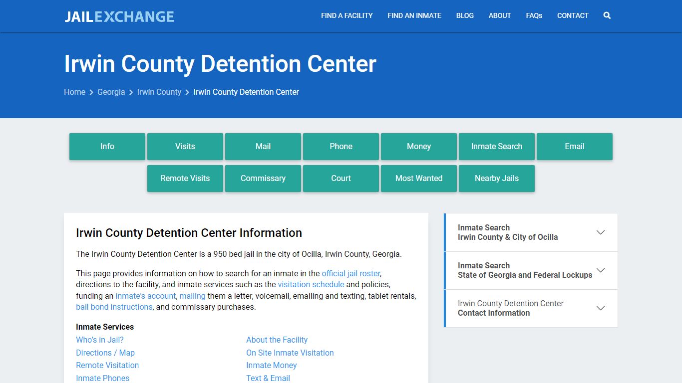 Irwin County Detention Center, GA Inmate Search, Information