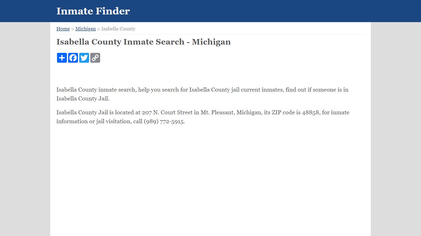 Isabella County Inmate Search - Michigan - Inmate Finder