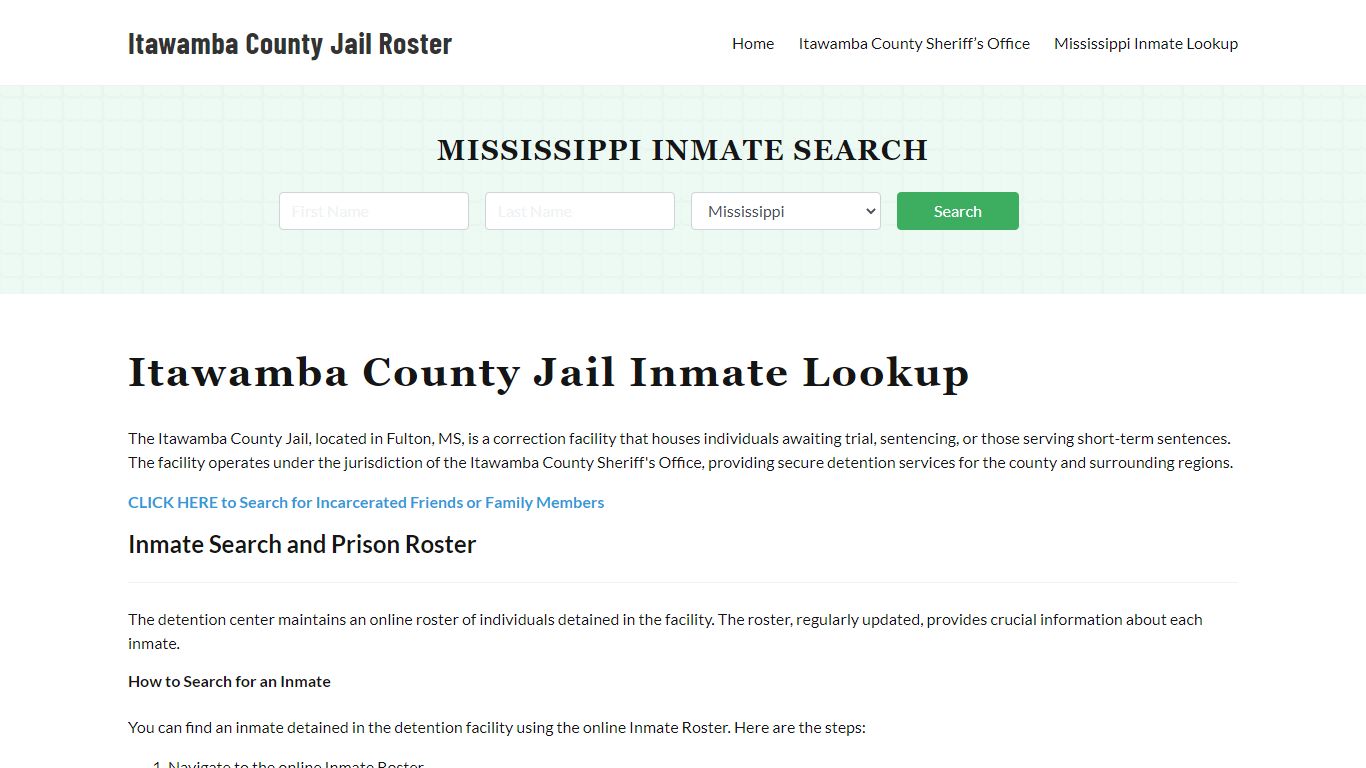 Itawamba County Jail Roster Lookup, MS, Inmate Search