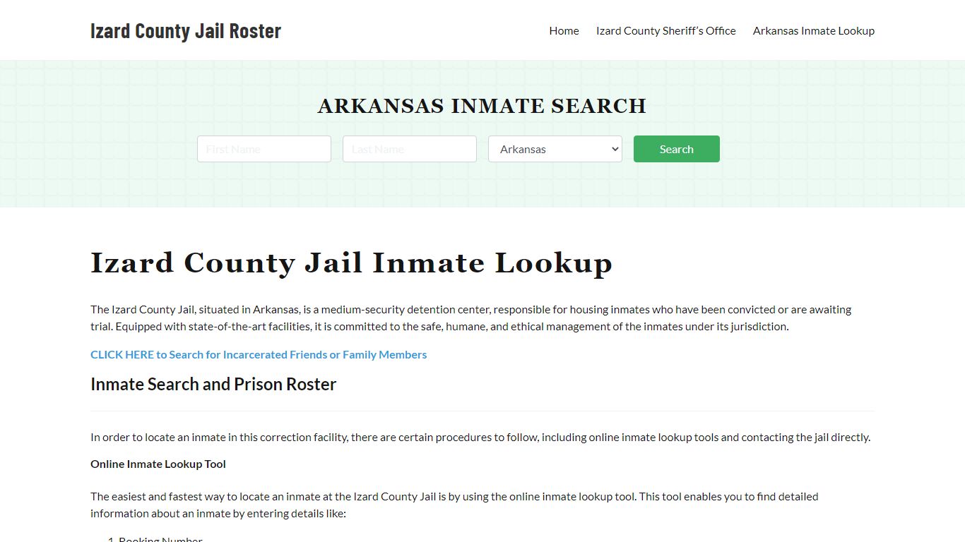 Izard County Jail Roster Lookup, AR, Inmate Search