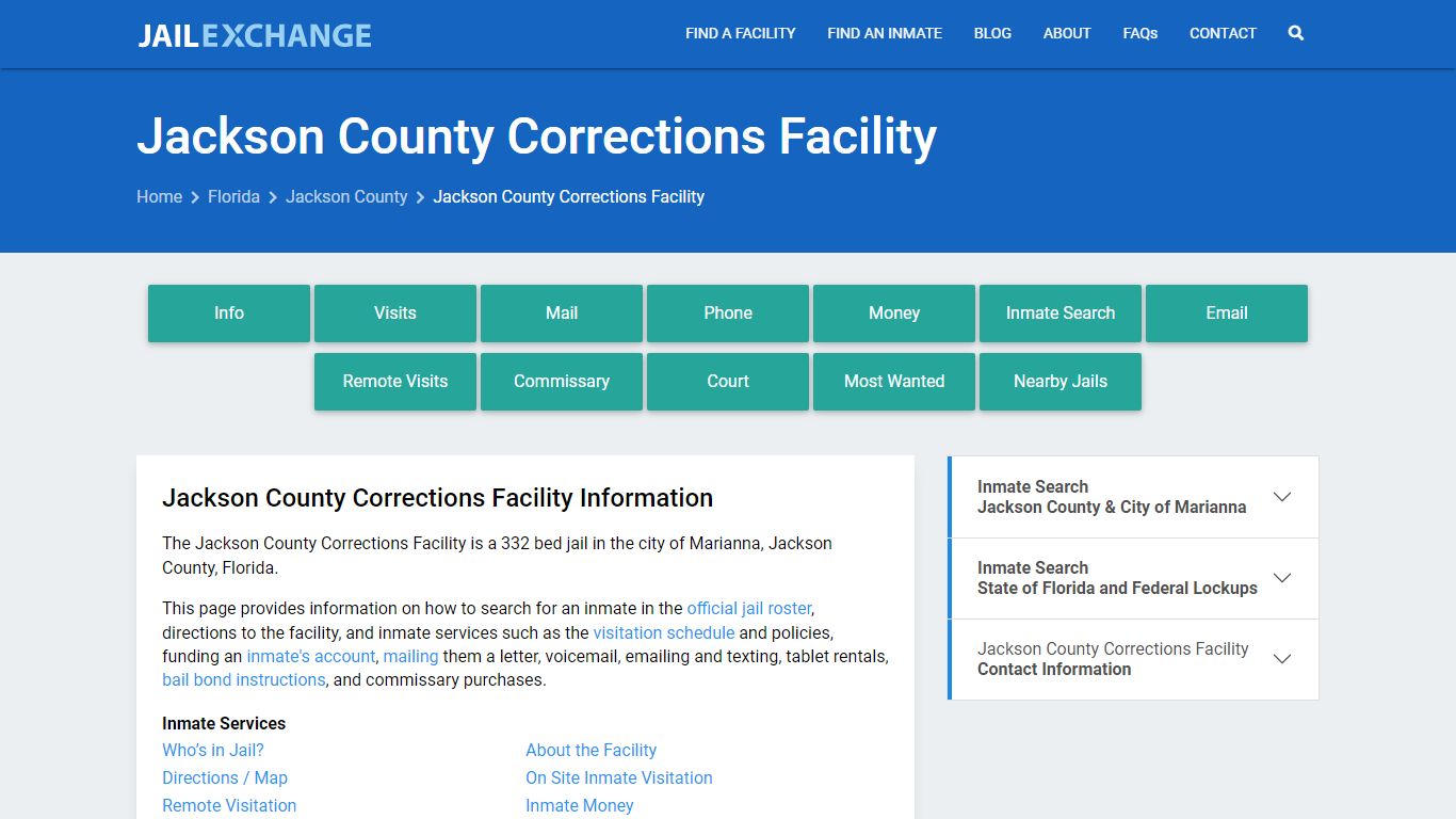 Jackson County Corrections Facility, FL Inmate Search, Information