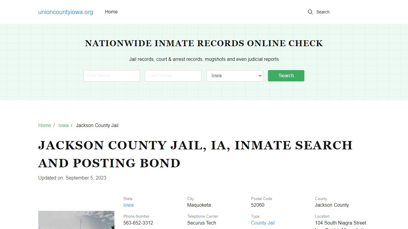 Jackson County Jail, IA, Inmate Search, Visitations - Union County, Iowa