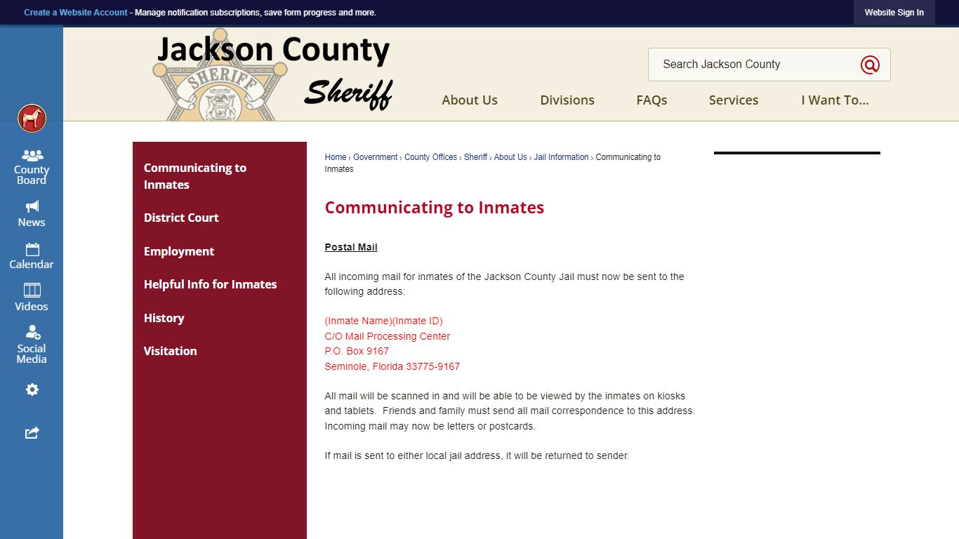 Communicating to Inmates | Jackson County, MI