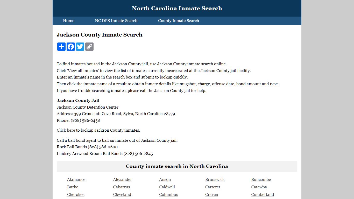 Jackson County Inmate Search - North Carolina Inmate Search