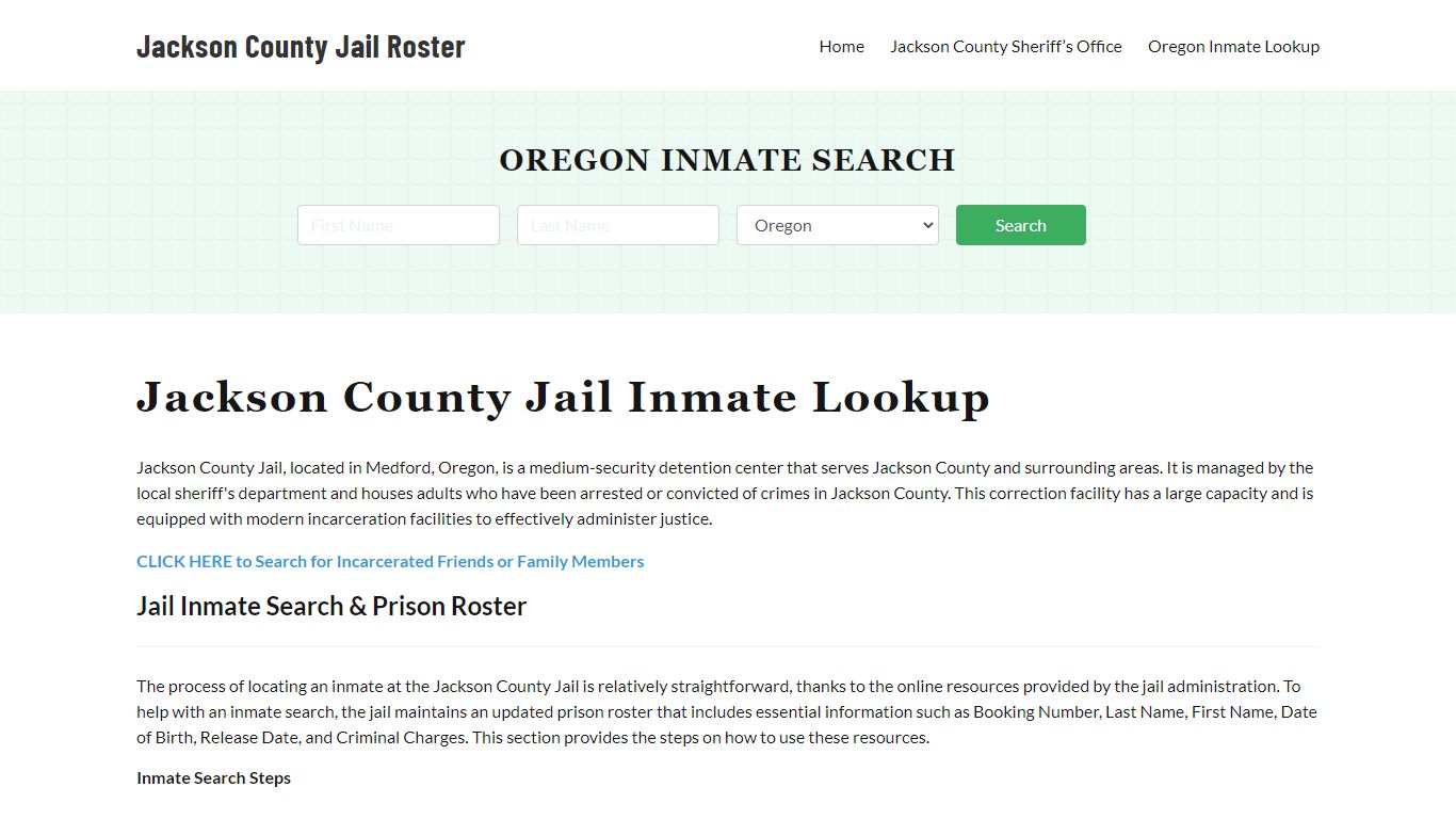 Jackson County Jail Roster Lookup, OR, Inmate Search