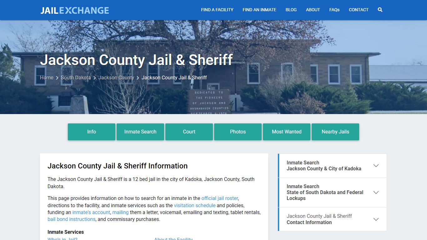 Jackson County Jail & Sheriff, SD Inmate Search, Information