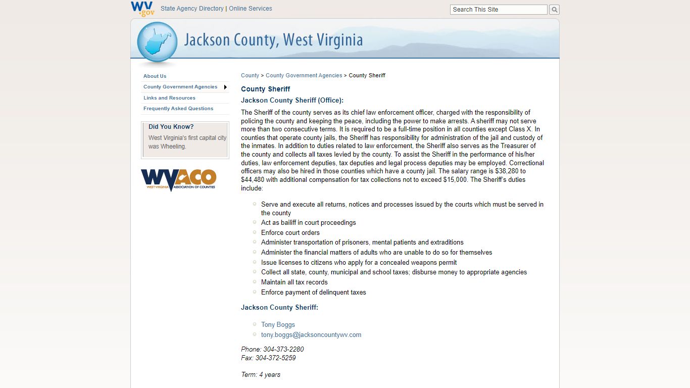 County Sheriff - Jackson County, West Virginia