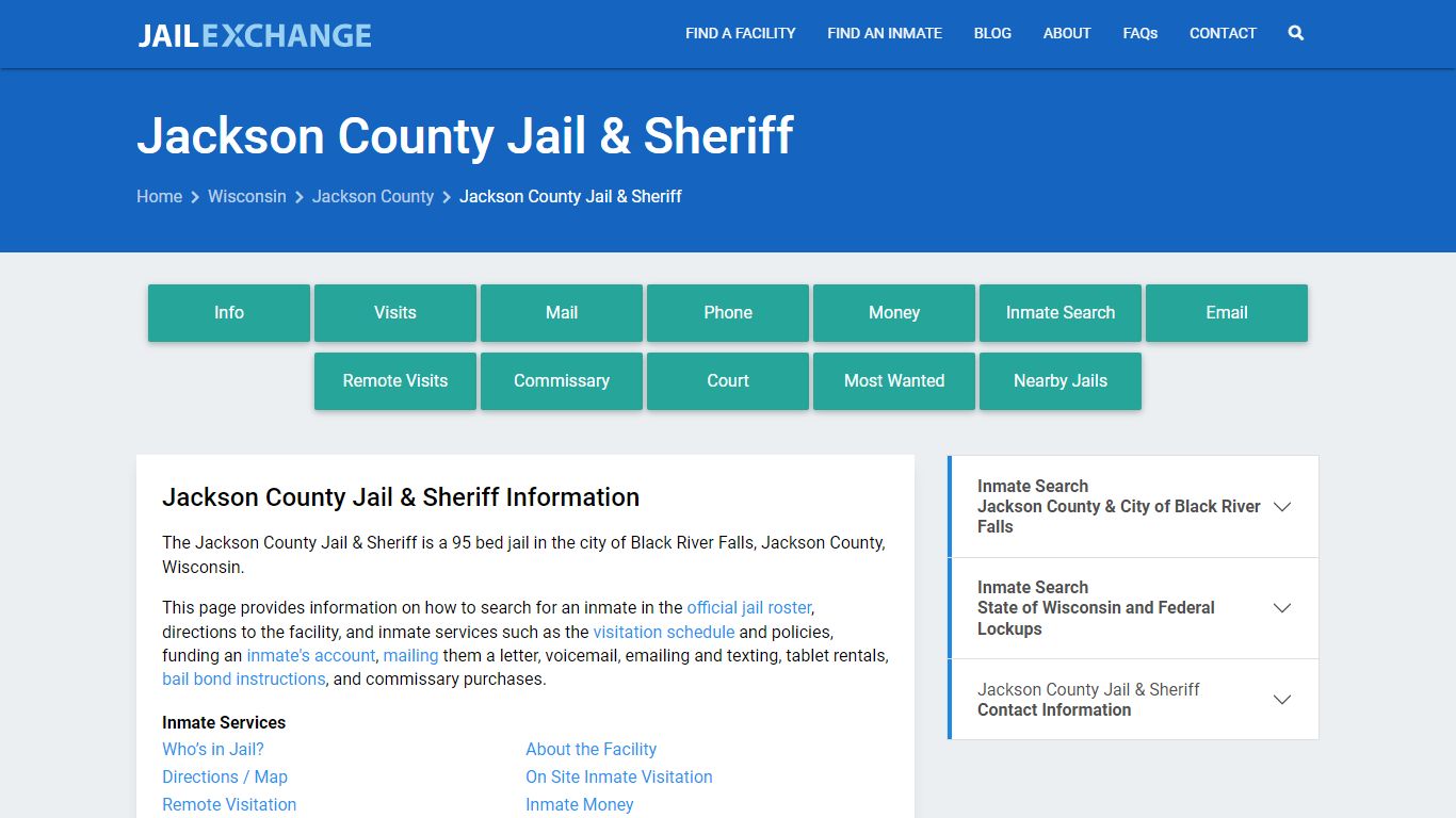 Jackson County Jail & Sheriff, WI Inmate Search, Information