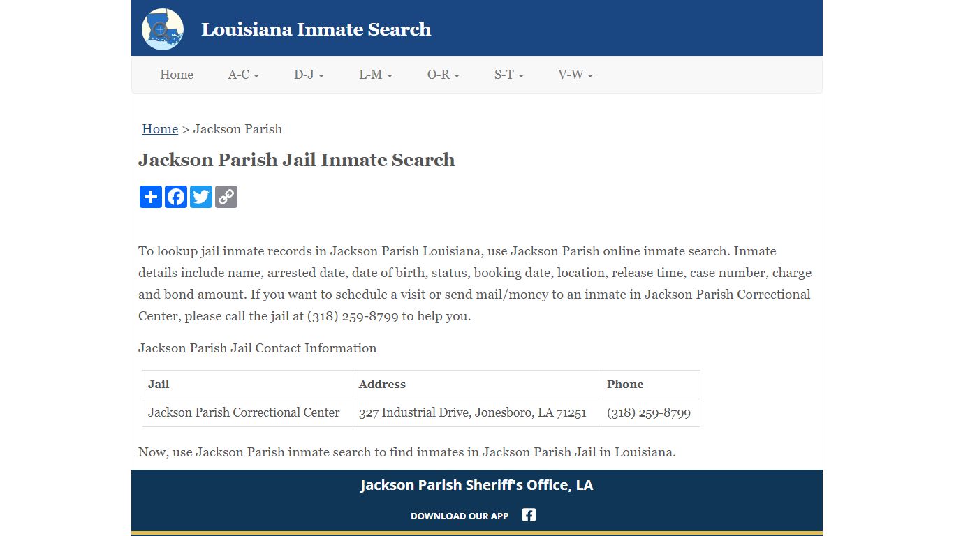 Jackson Parish Jail Inmate Search