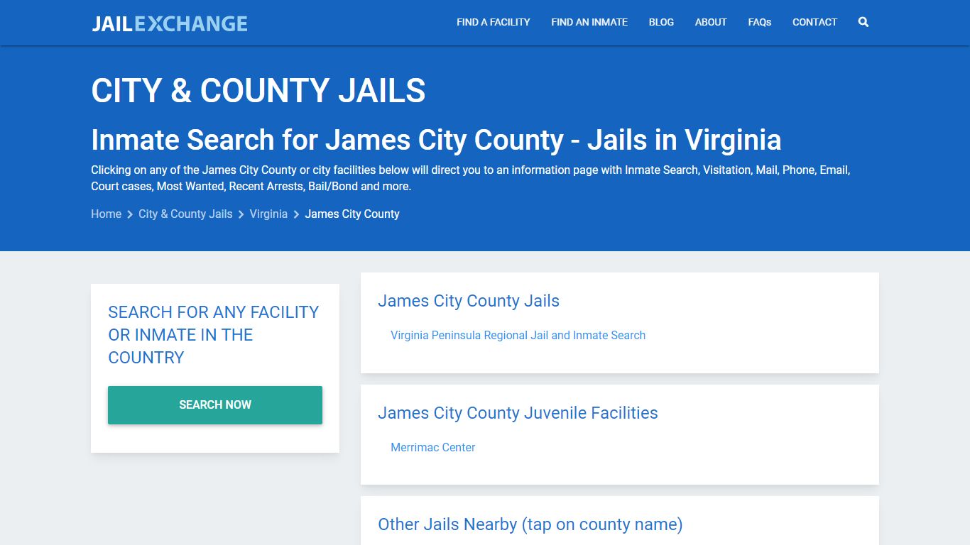 Inmate Search for James City County | Jails in Virginia - Jail Exchange