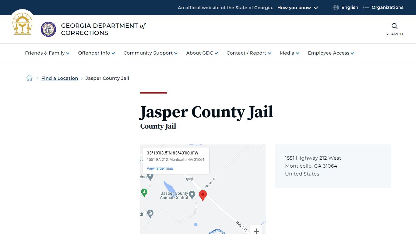 Jasper County Jail | Georgia Department of Corrections