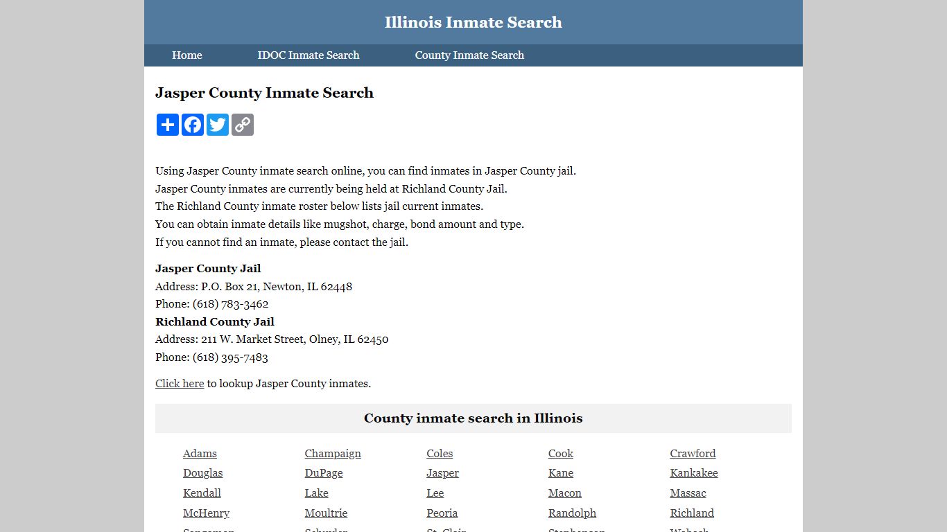 Jasper County Inmate Search