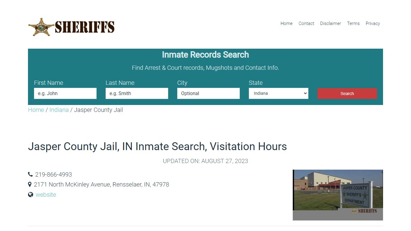 Jasper County Jail, IN Inmate Search, Visitation Hours