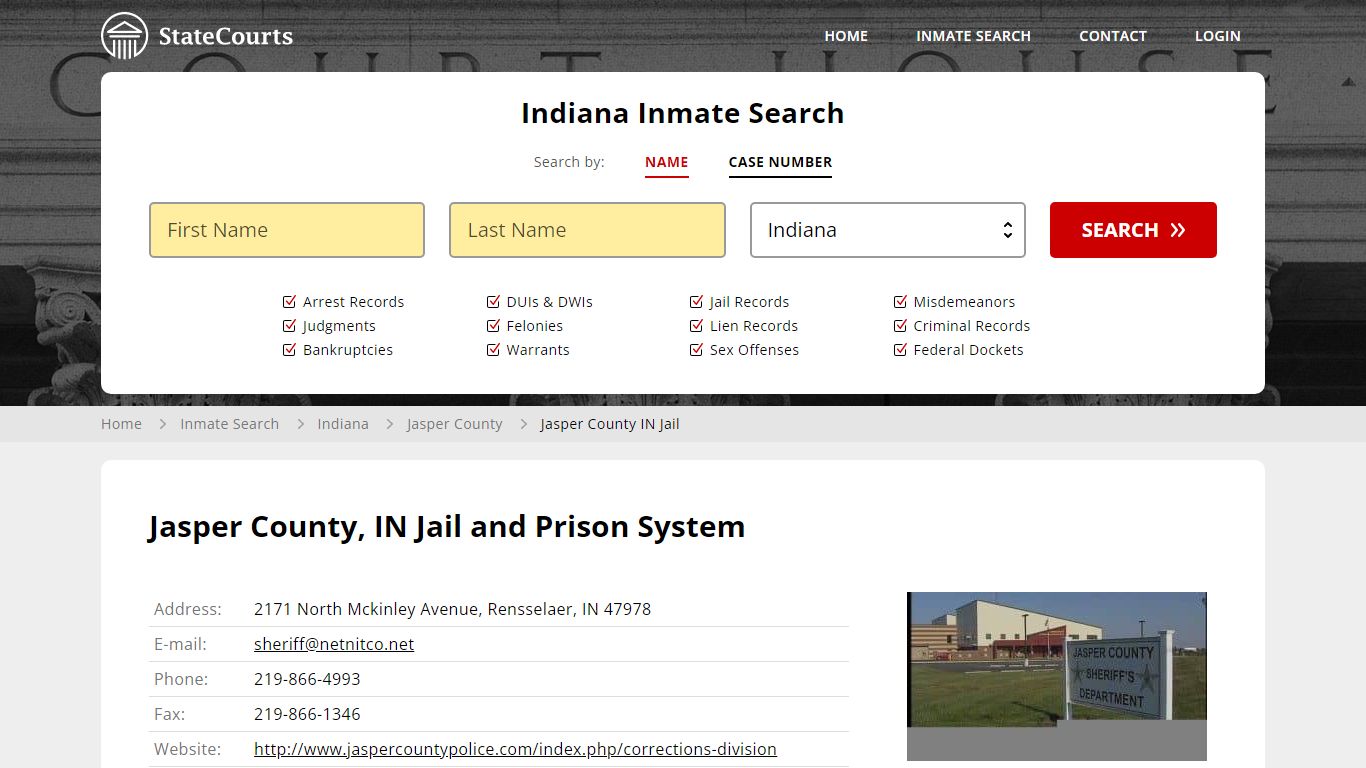 Jasper County IN Jail Inmate Records Search, Indiana - StateCourts