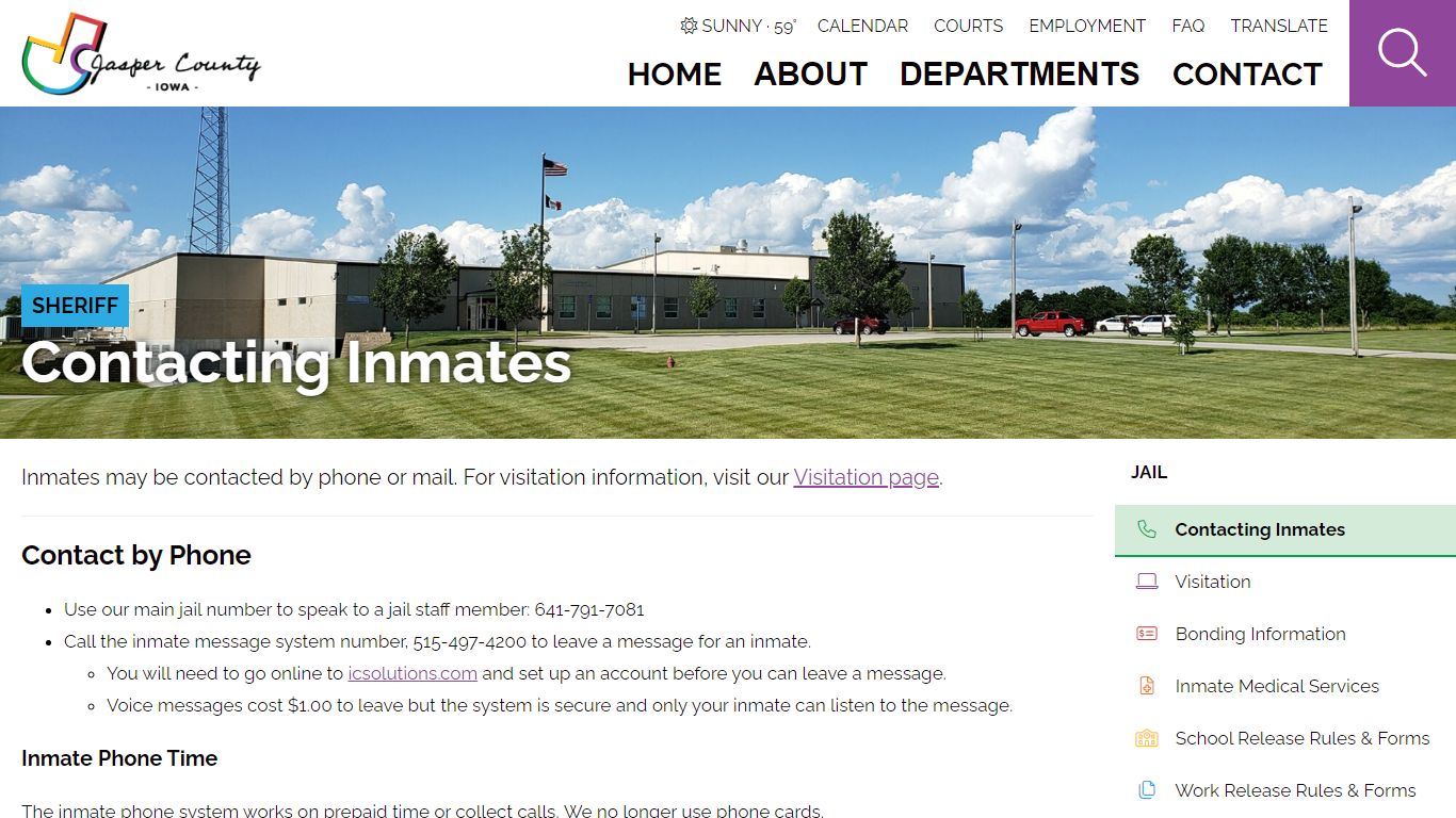 Contacting Inmates - Sheriff's Office - Jasper County, Iowa
