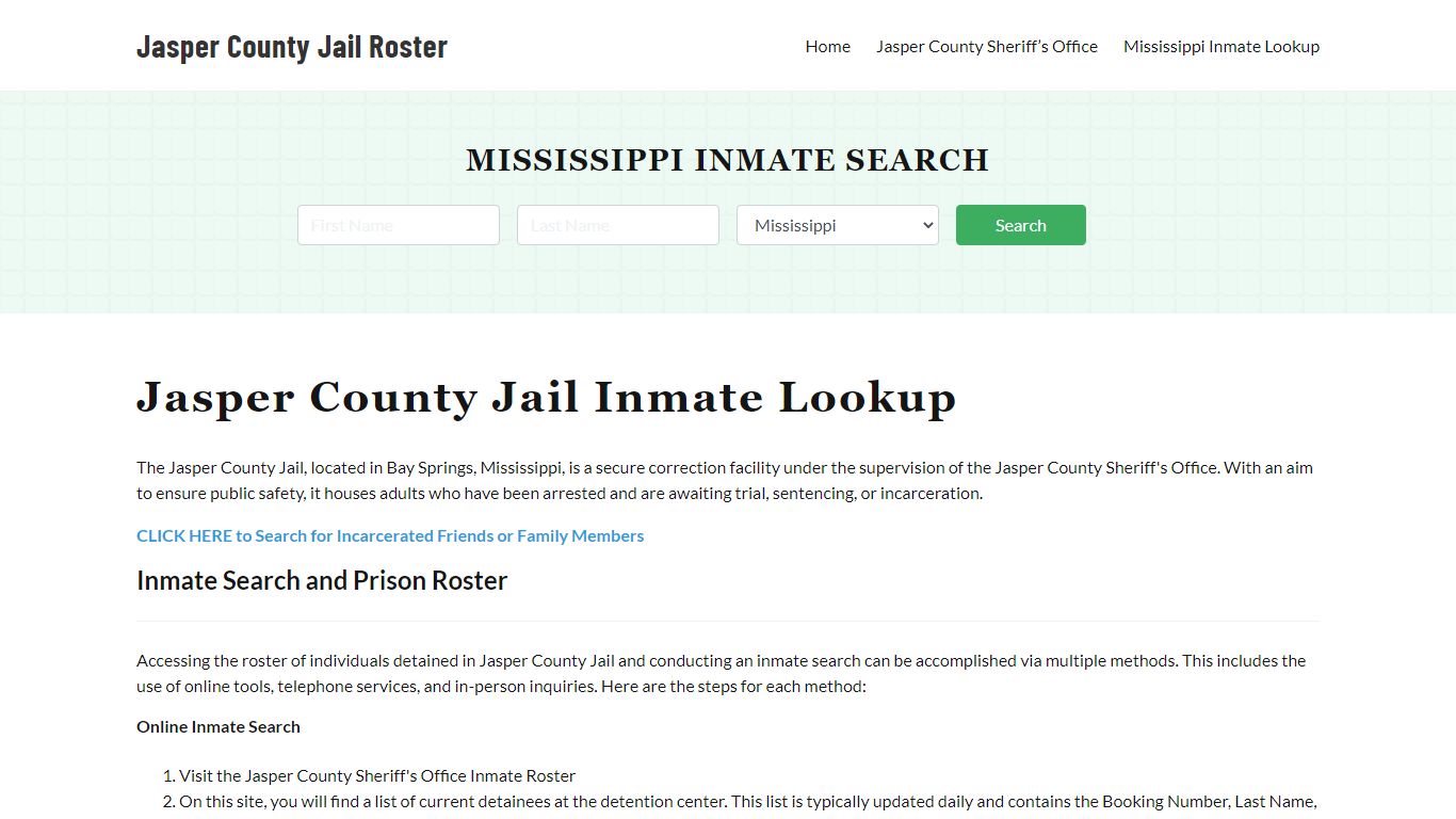 Jasper County Jail Roster Lookup, MS, Inmate Search