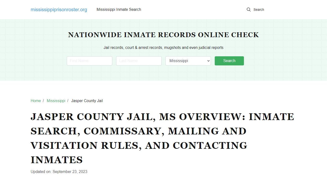 Jasper County Jail, MS: Offender Lookup, Contact Info, Visitations