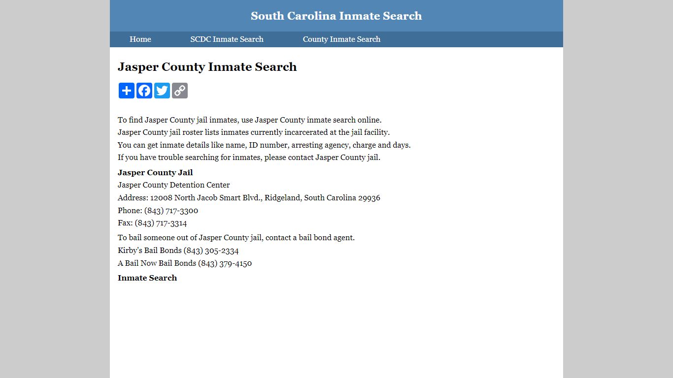 Jasper County Inmate Search - South Carolina Inmate Search