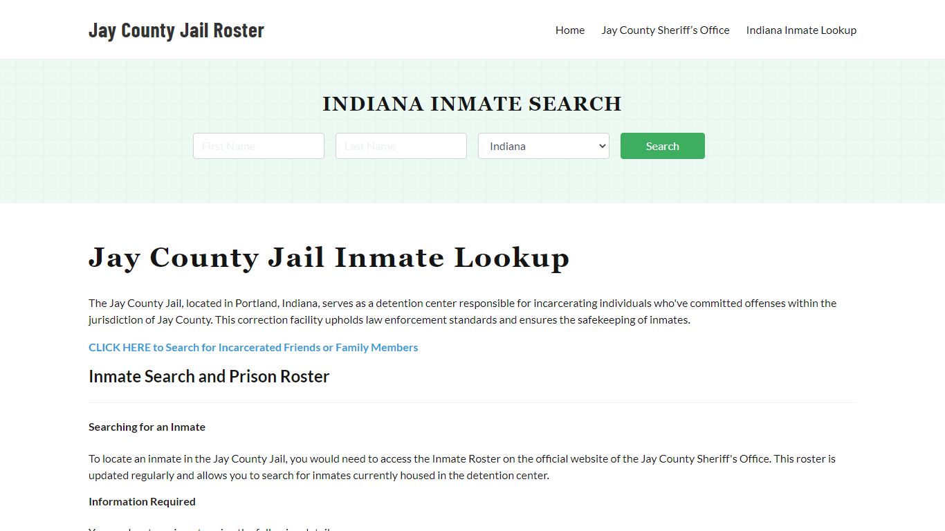 Jay County Jail Roster Lookup, IN, Inmate Search