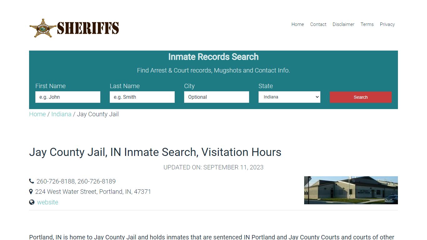 Jay County Jail, IN Inmate Search, Visitation Hours