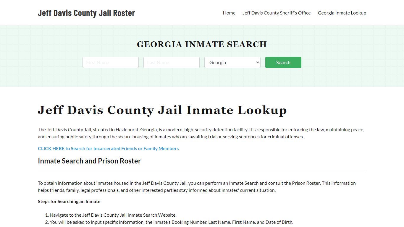 Jeff Davis County Jail Roster Lookup, GA, Inmate Search