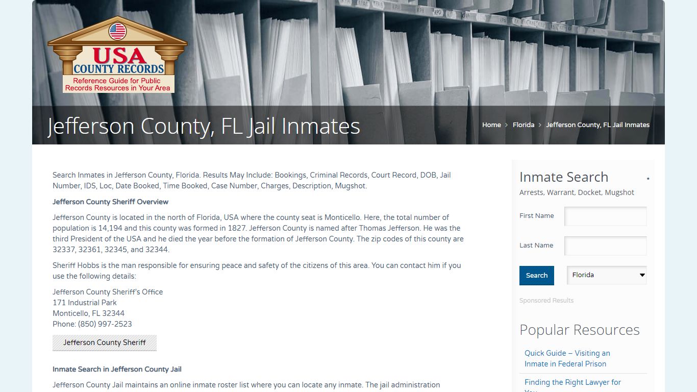 Jefferson County, FL Jail Inmates | Name Search