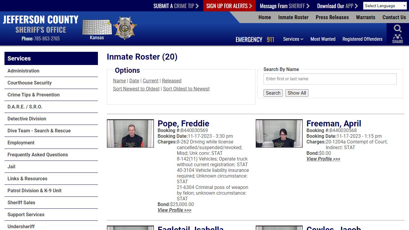Inmate Roster - Jefferson County, Kansas Sheriff's Office