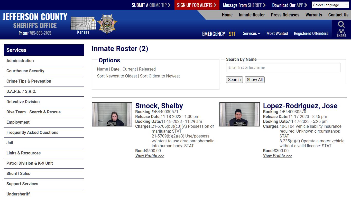 Inmate Roster - Jefferson County, Kansas Sheriff's Office