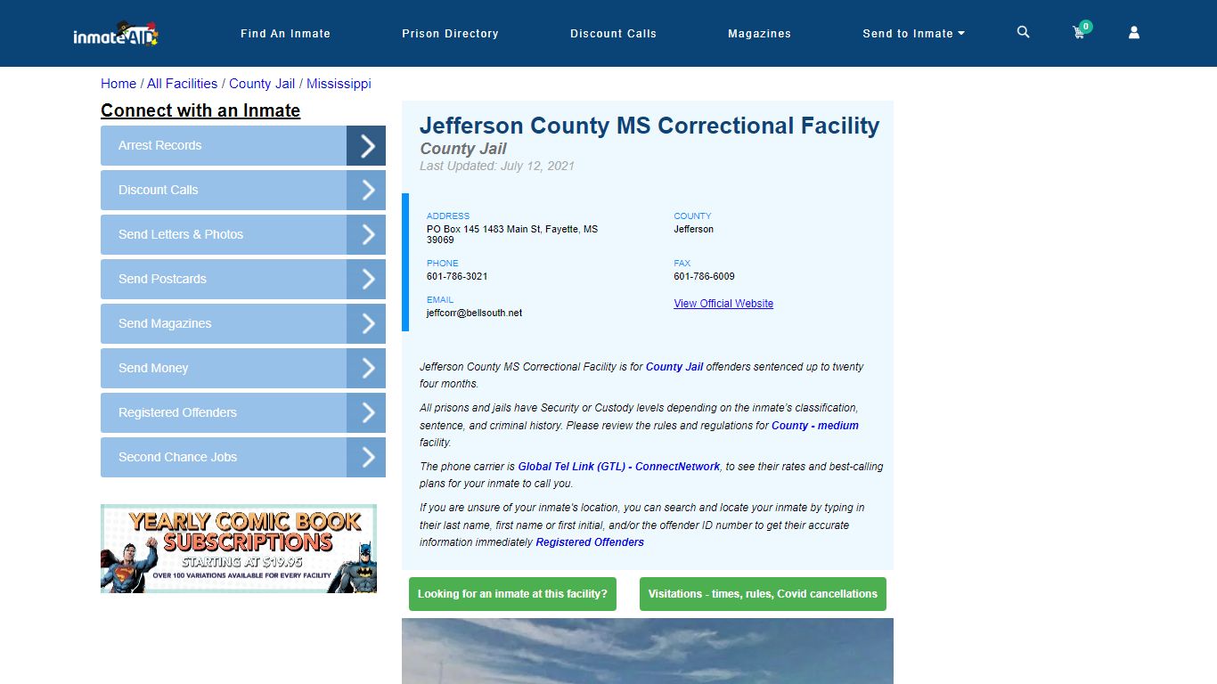 Jefferson County MS Correctional Facility - Inmate Locator - Fayette, MS