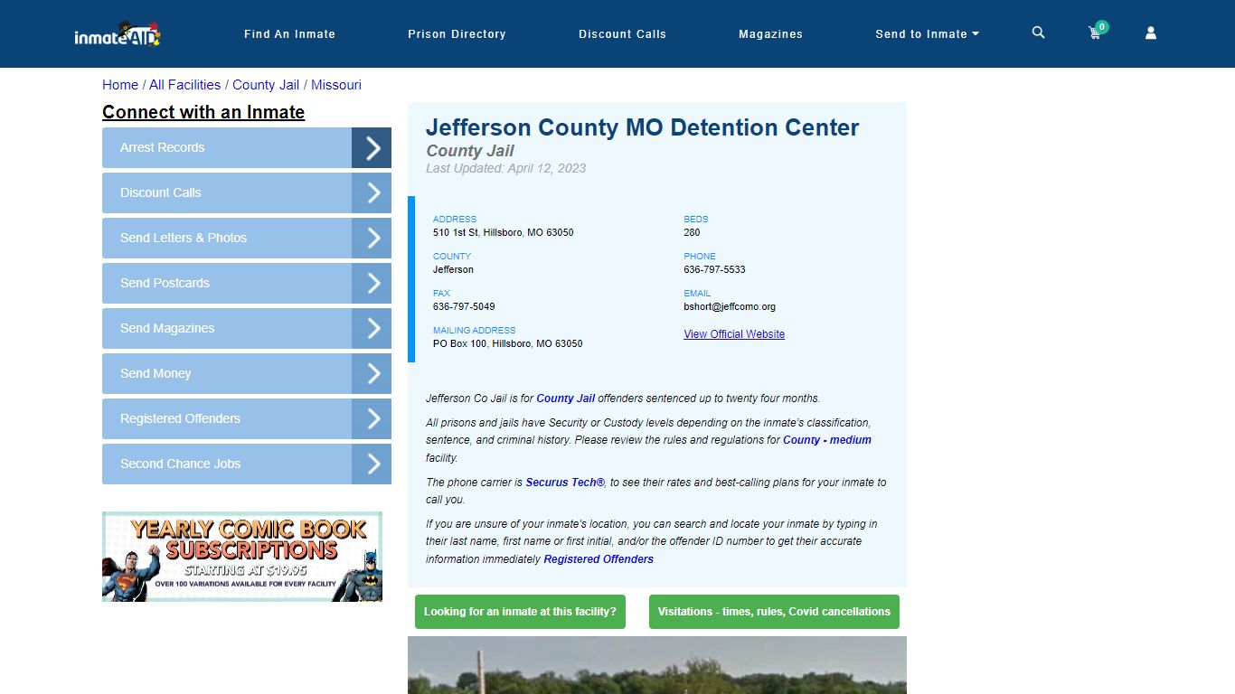 Jefferson County MO Detention Center - Inmate Locator - Hillsboro, MO