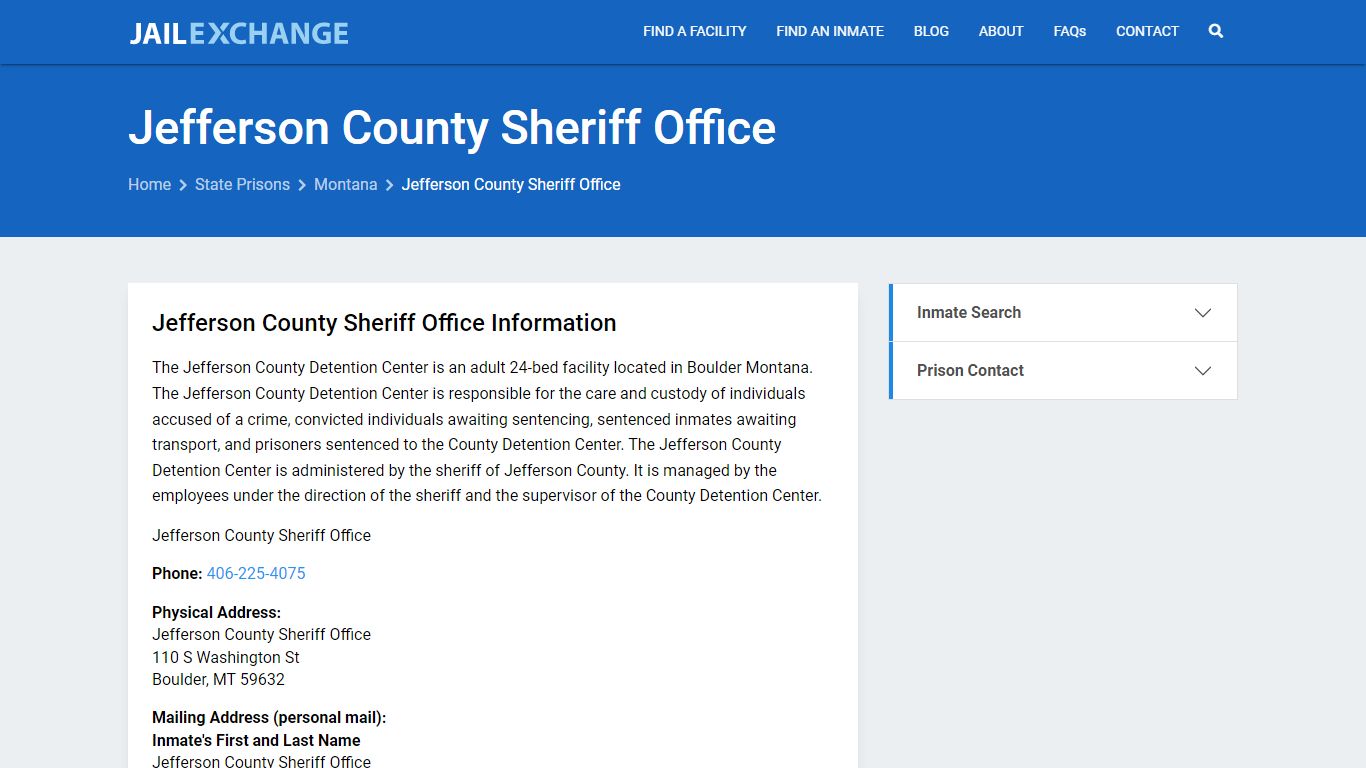 Jefferson County Sheriff Office Inmate Search, MT - Jail Exchange