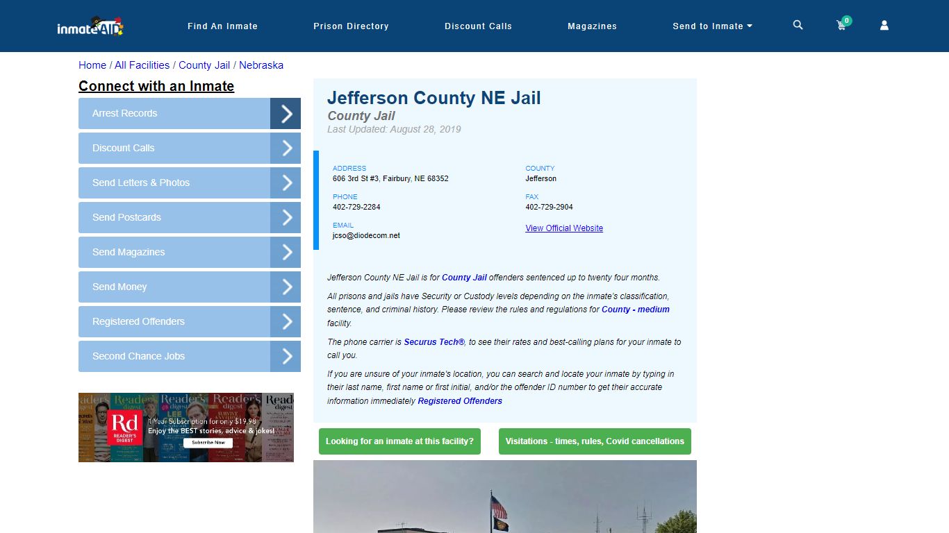 Jefferson County NE Jail - Inmate Locator - Fairbury, NE