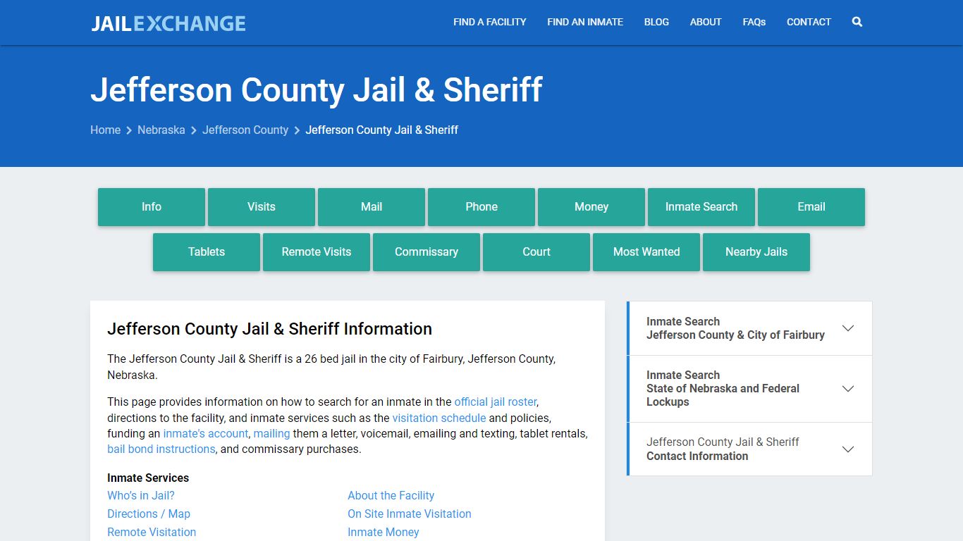 Jefferson County Jail & Sheriff, NE Inmate Search, Information