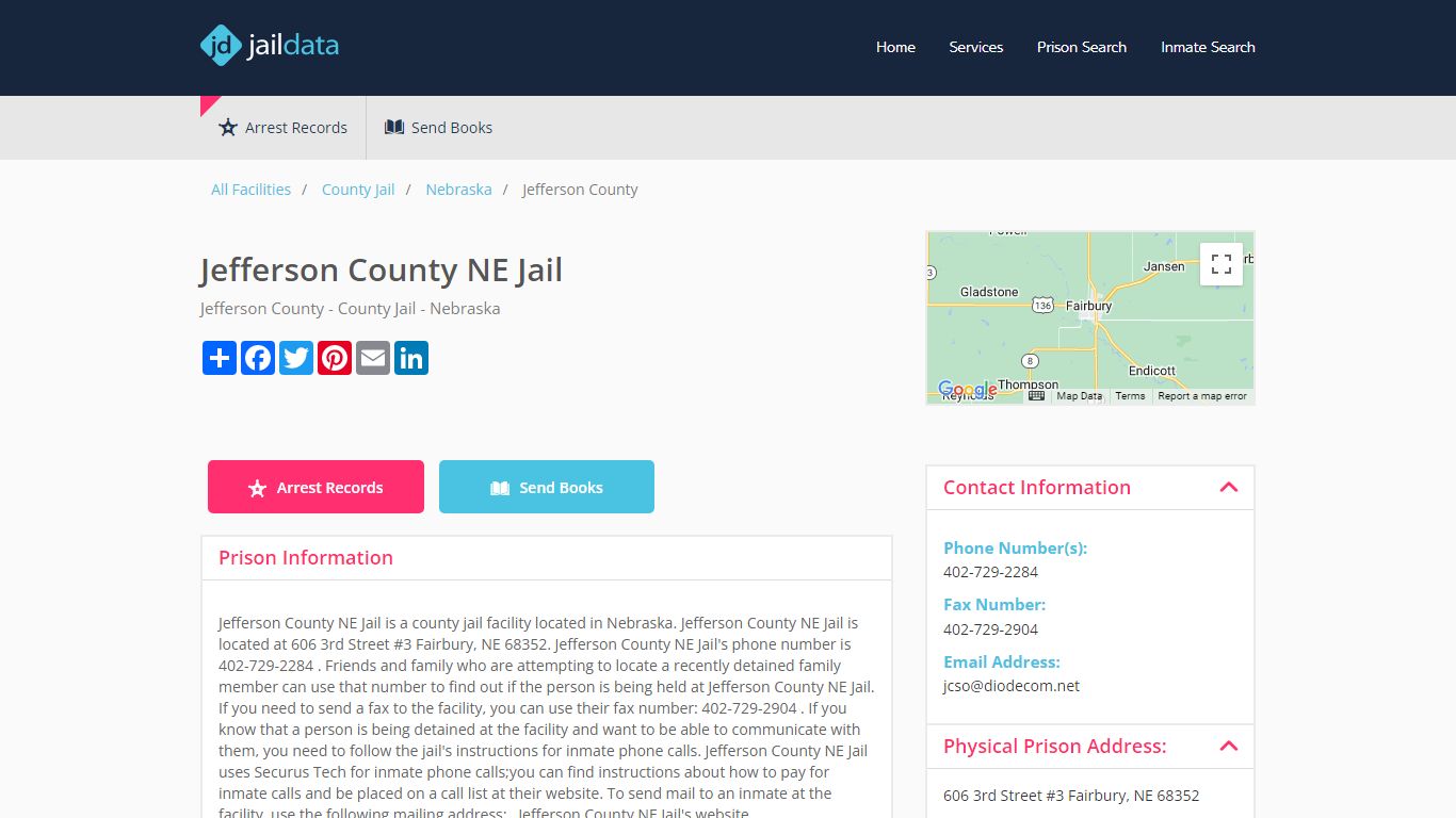 Jefferson County NE Jail Inmate Search and Prisoner Info - 3rd Street, NE