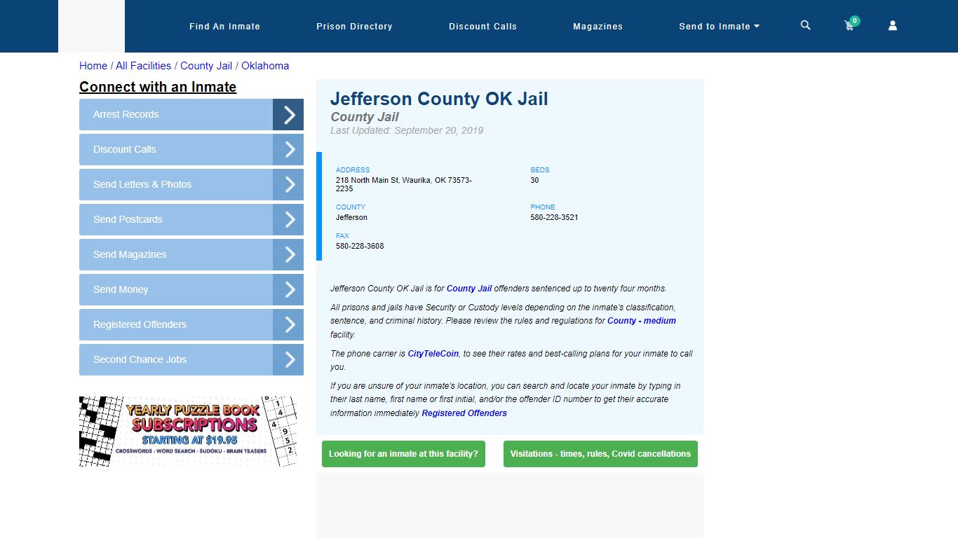 Jefferson County OK Jail - Inmate Locator - Waurika, OK