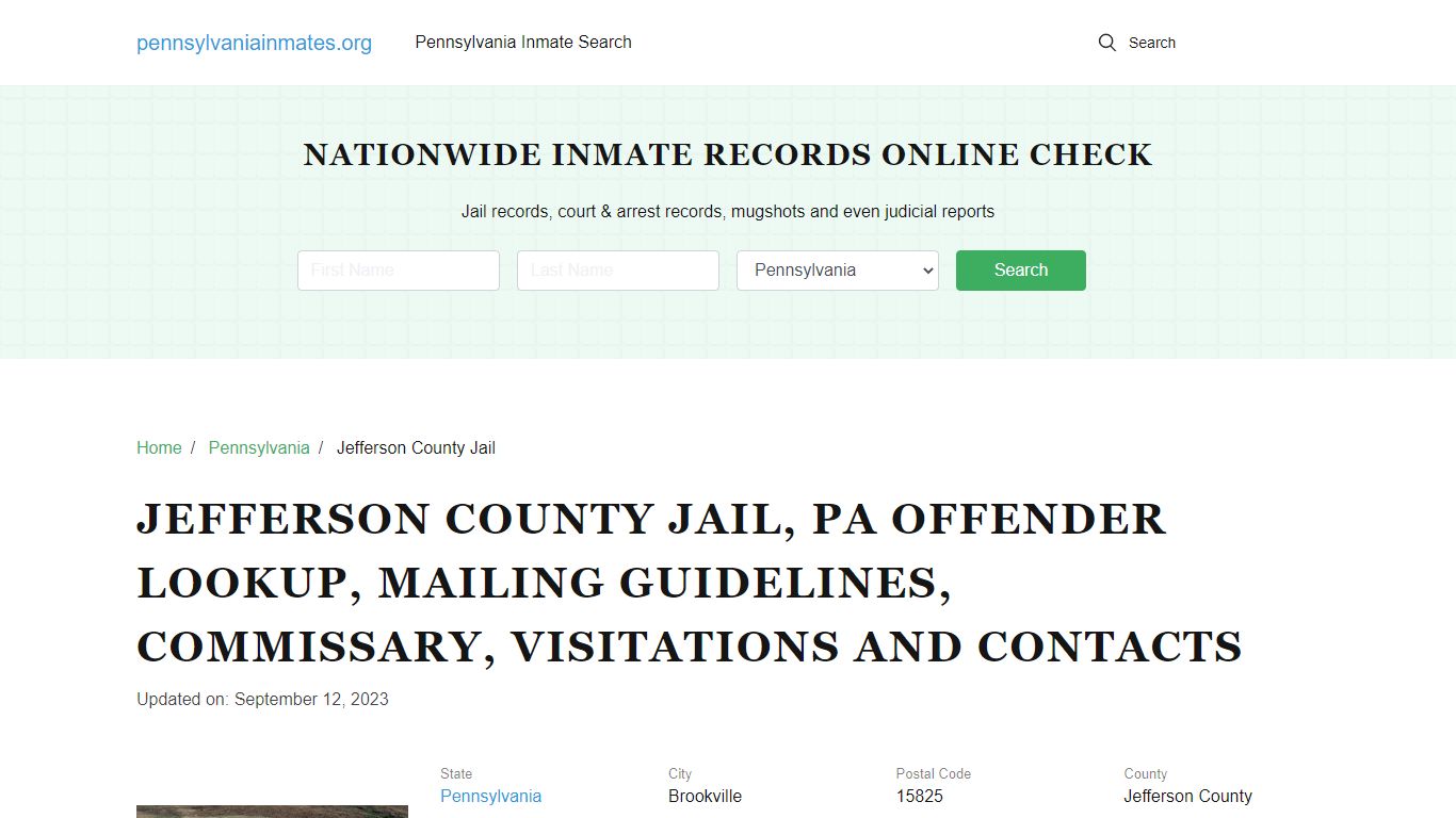 Jefferson County Jail, PA: Inmate Search Options, Visitations, Contacts